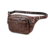 Marsupio in Vera Pelle per Uomo Donna, Retrò Borsa da Petto a Tracolla con 4 Cerniera Tasche e Chiusura, Casual Borsa Monospalla da Viaggio, Zaino Monospalla di Grande Capacità per Ciclismo