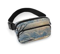 Marsupio invernale con scena innevata con cinghia regolabile Marsupio alla moda per sport all'aria aperta escursionismo, bianco, 20 x 13 cm, marsupio stampato