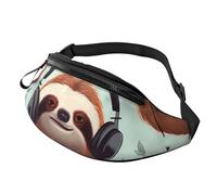 Marsupio Labrador nero per uomo e donna, borsa a tracolla regolabile, adatto per viaggi, escursionismo, escursionismo, corsa, Divertente Carino Animale Bradipo Musica, Taglia unica