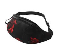 Marsupio leggero da uomo e da donna con stampa di rose rosse e nere, per viaggi, shopping ed eventi all'aperto