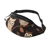 Marsupio marrone con gufi in stile cartone animato, unisex, impermeabile, sportivo, alla moda, con tracolla regolabile, grande borsa a tracolla per viaggi ed escursioni