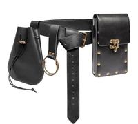 Marsupio medievale con cintura, portamonete e gonna, set per escursioni, festival, Halloween, casual, marsupio (2, nero)
