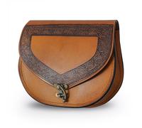 Marsupio medievale in pelle celtica - 100% vera borsa artigianale con nodo e croce in rilievo, Viking LARP & Renfair, Marrone chiaro, 20.5 cm x 13 cm x 10 cm, Medievale