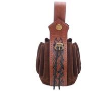 Marsupio medievale in pelle con rivetti per monete, borsa laterale, accessori medievali, Motivo osso marrone