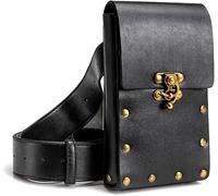 Marsupio medievale in pelle vintage per cellulare titolare pirata cintura borsa tasca casual escursionismo rinascimentale costume puntelli portafoglio nero, Nero , Classico