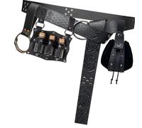 Marsupio medievale punk goffrato, cintura in vita con accessori staccabili, per uomo e donna, alla moda punk cintura e sacchetto, Nero , Embossed waist bag, Bellezza di massa