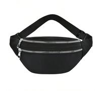 Marsupio medio con chiusura lampo frontale nero minimalista e impermeabile, borsa da marsupio alla moda per il primo giorno di scuola Tagli Unica,2 pezziColoratoPoliammide