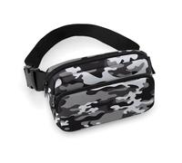 Marsupio mimetico nero grigio bianco per donne e uomini, marsupio per allenamento, corsa, viaggi, con cinghia regolabile