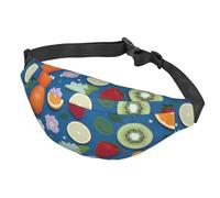 Marsupio mimetico verde e marrone per donne e uomini, impermeabile, con cintura regolabile, borsa a tracolla casual da viaggio, per sport, corsa, ciclismo, Frutta su sfondo blu, Taglia unica