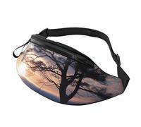 Marsupio moderno in stile bohémien con fiori per donne e uomini, alla moda, regolabile, per allenamento, corsa, viaggi, stile casual, Albero ramo Silhouette al crepuscolo, Taglia unica