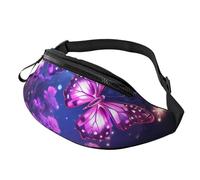 Marsupio moderno in stile bohémien con fiori per donne e uomini, alla moda, regolabile, per allenamento, corsa, viaggi, stile casual, Carina stampa farfalla viola., Taglia unica