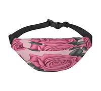 Marsupio multifunzionale con rose rosa brillante, per avere le mani libere, chiusura con cerniera, può essere a tracolla e legato intorno alla vita, zaino da corsa per alpinismo e viaggio, nero,