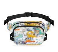 Marsupio multifunzione in marmo con dinosauro in stile cartone animato, per viaggi, sport, corsa, marsupio astratto in marmo marmorizzato, borsa da cintura per donne, uomini, ragazze e ragazzi,