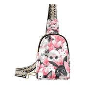 Marsupio multiuso alla moda con conigli, gatto, conigli, nero, per le donne, simpatico gatto cartone animato, conigli, 1 size