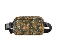 Marsupio multiuso con stampa animalier, con cinghia regolabile, per viaggi, palestra, lavoro, Scheletro Gatti Fiori Felice Halloween Muschio Verde, 1 Size