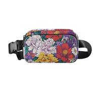 Marsupio multiuso da donna e uomo, con cinturino regolabile, motivo floreale, peonie, viola del pensiero, amaryllis blu reale, impermeabile, per viaggi, palestra, lavoro, 18, 1 Size