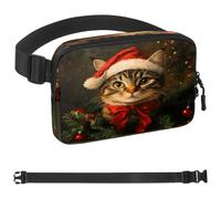 Marsupio natalizio con gatto con fiocco per donne e uomini, borsa a tracolla con tasche con cerniera, marsupio impermeabile con cinturino regolabile per allenamento, corsa, viaggi, escursionismo,