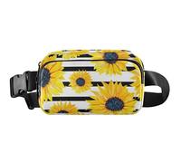 Marsupio nero a righe gialle con girasole per donna marsupio marsupio impermeabile stampa a tracolla marsupio giallo girasole striscia nera, 20,3 x 13,5 x 5,8 cm, divertente carino, striscia gialla