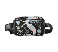 Marsupio nero con silhouette di sirena e stella marina, elegante borsa a tracolla per uomo e donna, grande capacità, borsa a tracolla con tracolla regolabile per allenamento, corsa, escursionismo