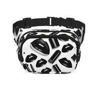 Marsupio nero con stampa di labbra e rossetto, per donne e uomini, con cinghia regolabile, per viaggi, escursionismo, ciclismo