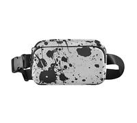 Marsupio nero e bianco con macchie di inchiostro ad acquerello, alla moda, per donne, uomini, adolescenti, impermeabile, antifurto, con cinghia regolabile, per viaggi, vacanze, corsa