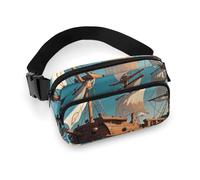 Marsupio nordico con nave pirata per donne e uomini, borsa casual regolabile per viaggi, sport, escursionismo, bianco, 20,1 x 13 cm, bianco, 7.9x5.1inches