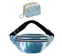 Marsupio olografico blu da 1 pezzo e mini portafoglio da 1 pezzo, marsupio laser impermeabile, borsa a tracolla con cintura regolabile, adatto per viaggi all'aperto, shopping, sport