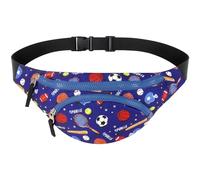 Marsupio per bambini e bambine, con cintura regolabile, per bambini, per bambini, viaggi, attività all'aperto, corsa, sport, età 2-4, 3-5, 4-6, 6-8, 6-9, blu dinosauro Fossil, Blu Calcio