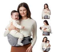 Marsupio per Bambini Momcozy - Cintura Regolabile con Protettore Ventrale 3D Originale, Marsupio Ergonomico con Varie Tasche per Neonati e Bambini fino a 45lbs (Grigio, Medio)