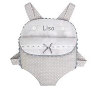 Marsupio per bambole e bambolotti o portabambole PERSONALIZZATO con NOME. Vari modelli e colori disponibili. (Verona Grigio, Piccolo)