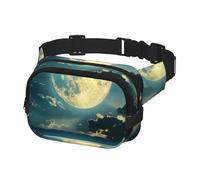 Marsupio per donne e uomini, borsa a tracolla per allenamento, corsa, viaggi, luna piena sopra la superficie oceanica mezzanotte, Multicolore, Taglia unica, Cintura per soldi
