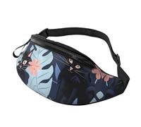 Marsupio per donne e uomini, con cinghia regolabile, leggero e impermeabile, Gatto nero tropicale 12, Taglia unica, Zaino Trekking