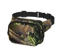 Marsupio per donne e uomini, con leopardo sul tronco d'albero, cascata, marsupio con cinghie regolabili, borsa da viaggio, borsa a tracolla, nero, taglia unica, Nero , Taglia unica