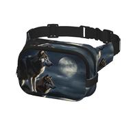 Marsupio per donne e uomini, con lupi al chiaro di luna, marsupio con cinghie regolabili, borsa a tracolla da viaggio, nero, taglia unica, Nero , Taglia unica