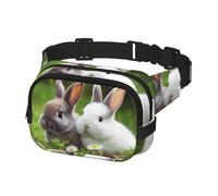 Marsupio per donne e uomini, marsupio con due piccoli coniglietti carini, marsupio con cinghie regolabili, borsa a tracolla da viaggio, nero, taglia unica, Nero , Taglia unica