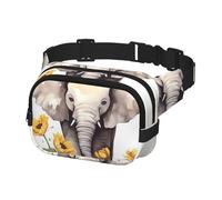 Marsupio per donne e uomini, marsupio con elefante e girasole, con cinghie regolabili, borsa a tracolla da viaggio, nero, taglia unica, Nero , Taglia unica