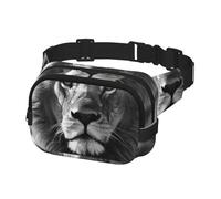 Marsupio per donne e uomini, marsupio con leone africano in bianco e nero Marsupio con cinghie regolabili, borsa a tracolla da viaggio, nero, taglia unica, Nero , Taglia unica