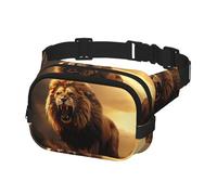 Marsupio per donne e uomini, marsupio con leone ruggente arrabbiato con cinghie regolabili, borsa a tracolla da viaggio, nero, taglia unica, Nero , Taglia unica