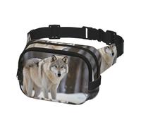 Marsupio per donne e uomini, marsupio con lupo nella neve, con cinghie regolabili, borsa a tracolla da viaggio, nero, taglia unica, Nero , Taglia unica