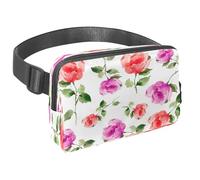 Marsupio per donne e uomini, marsupio per attività all'aperto, sottile, da corsa, per passeggiate, jogging, escursionismo, viaggi, allenamento, con rose rosse e viola, Multi, 1.5x9.0x5.9in/4x23x15cm,