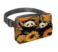 Marsupio per donne e uomini, marsupio per attività all'aperto, sottile, da corsa, per passeggiate, jogging, escursionismo, viaggi, allenamento, due panda seduti tra girasoli, Multi,