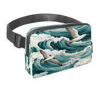 Marsupio per donne e uomini, marsupio per attività all'aperto, sottile, da corsa, per passeggiate, jogging, escursionismo, viaggi, allenamento, gabbiano che vola sulle onde del mare, Multi,