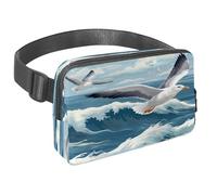 Marsupio per donne e uomini, marsupio per attività all'aperto, sottile, da corsa, per passeggiate, jogging, escursionismo, viaggi, allenamento, gabbiano che vola sulle onde del mare, Multi,