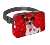 Marsupio per donne e uomini, marsupio per attività all'aperto, sottile, da corsa, per passeggiate, jogging, escursionismo, viaggi, allenamento, motivo: Jack Russel, sdraiato su petali di rose, Multi,