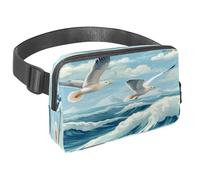 Marsupio per donne e uomini, marsupio per attività all'aperto, sottile, da corsa, per passeggiate, jogging, escursionismo, viaggi, allenamento, gabbiano che vola sulle onde del mare, Multi,