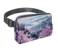 Marsupio per donne e uomini, marsupio per attività all'aperto, sottile, da corsa, per passeggiate, jogging, escursionismo, viaggi, allenamento, con fiori di ciliegio in cima alla collina, Multi,