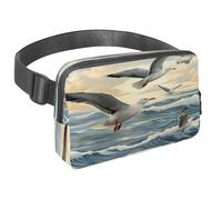 Marsupio per donne e uomini, marsupio per attività all'aperto, sottile, da corsa, per passeggiate, jogging, escursionismo, viaggi, allenamento, gabbiano che vola sulle onde del mare, Multi,