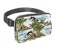 Marsupio per donne e uomini, marsupio per attività all'aperto, sottile, da corsa, per passeggiate, jogging, escursionismo, viaggi, allenamento, con scimmie che si arrampicano sull'isola delle palme,