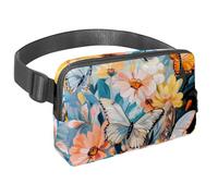 Marsupio per donne e uomini, marsupio per attività all'aperto, sottile, da corsa, per passeggiate, jogging, escursionismo, viaggi, allenamento, con fiori di farfalle e crisantemo, Multi,