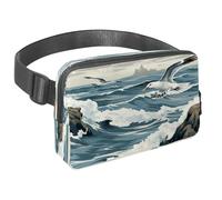 Marsupio per donne e uomini, marsupio per attività all'aperto, sottile, da corsa, per passeggiate, jogging, escursionismo, viaggi, allenamento, gabbiano che vola sulle onde del mare, Multi,